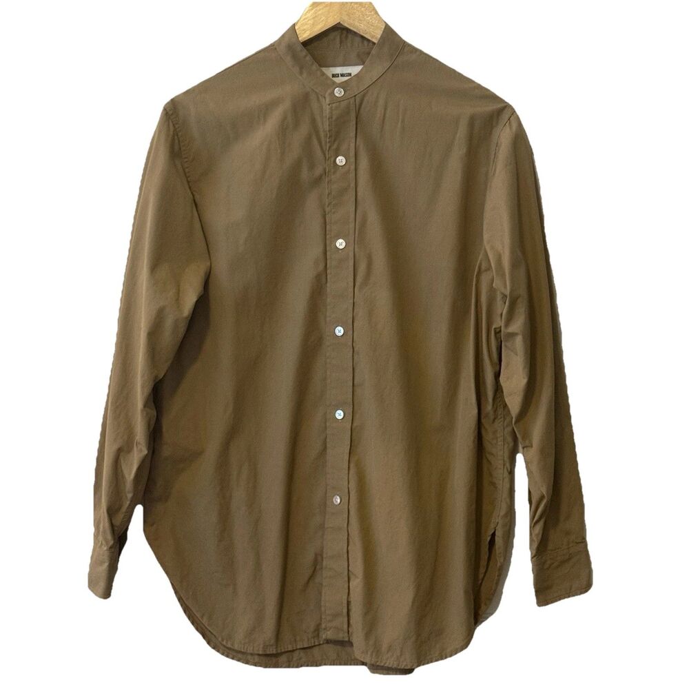 Buck Mason Band Collar Shirt Women's M Brown Long Sleeve